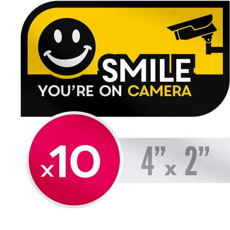 Security Warning Stickers - Quality Clever UV Resistant, No Fade Security CCTV Warning Sticker - Smile You're on Camera Decals, 10 Pack