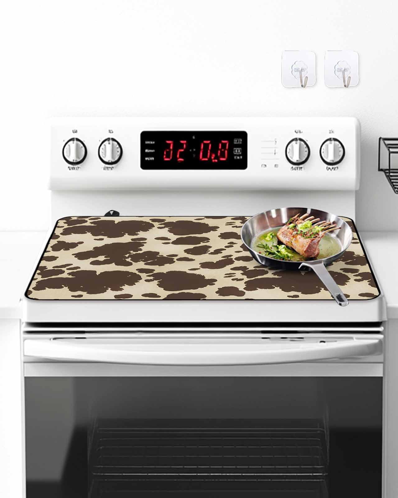 Stove Top Covers for Electric Stove, Brown Beige Glass Stovetop Cover Protector, Modern Animal Texture Abstract Induction Cooktop Protector Oven Mat for Kitchen Countertop 24"x21"