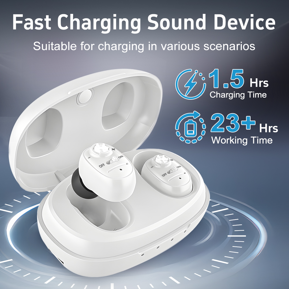 ELCTRTICI Hearing Aids for Seniors, Rechargeable, VHP-1607, White, Binaural