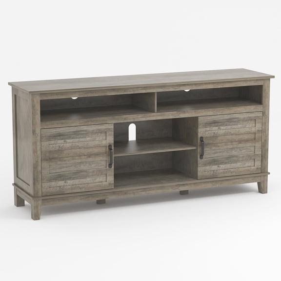 EcoSummer 63" Farmhouse TV Stand for Living Room, Rustic Entertainment Center with Adjustable Shelves & Cabinet Doors, Wood Media Console for Bedroom, Grey