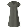 thumbnail image 4 of Kiplyki Summer Dress for Women 2024 Loose V-Neck Solid Short Sleeve And Linen Dress, 4 of 5
