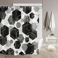 thumbnail image 5 of Black Shower Curtain, Black Grey Abstract Geometric Modern Grid Pattern Minimalist Bath Curtains Waterproof Fabric with Hooks for Home Decor, 72Wx72H, 5 of 6