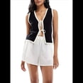 thumbnail image 2 of Chaleco de Punto con Cuello en V y Lazo de Dinero Antiguo para Mujer. Negro M, 2 of 8
