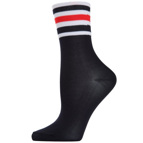 MeMoi Women's Sheer Multicolor Striped Cuff Crew Sock - Womens - Female, One Size, Navy
