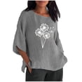 thumbnail image 2 of Hauts d'Été pour Femmes 2023 Haut Sexy Imprimé Régulier Bouton Col Rond Manches Courtes Manches Trois-Quarts Boho Grande Taille T-Shirt pour Femmes, 2 of 5