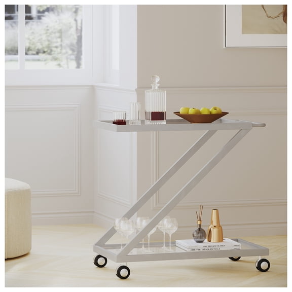 BAR CART Silver Glass Metal