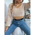 thumbnail image 5 of Women'S Cropped Sweater V-Neck Long Sleeve Crop Sweater Pullover Jumper Knit Top Khaki XL, 5 of 8