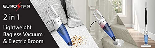 EUROSTAR EV2033 2-in-1 Lightweight Bagless Vacuum & Electric Broom, Blue