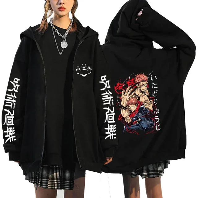 Otoño chaqueta con cremallera Anime Jujutsu Kaisen Sudadera con capucha con cremallera ropa de calle hombres mujeres sudaderas Harajuku ropa Casual Unisex