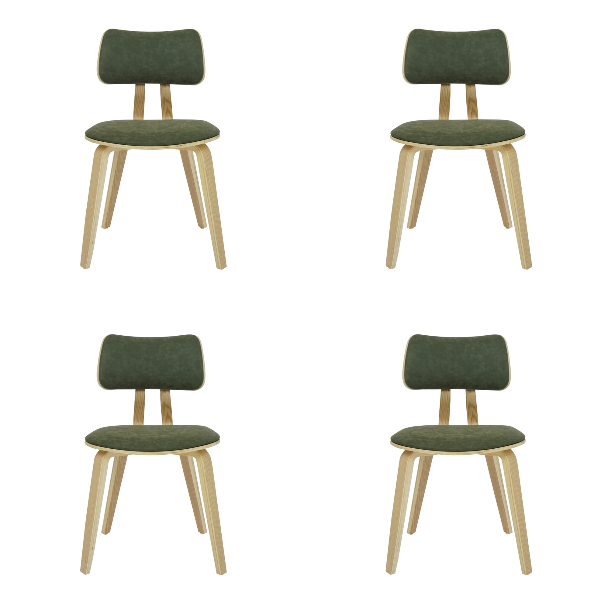 Jaguar Vintage Green Curved Back Wood Dining Chair with Faux Leather Seat Set of 4