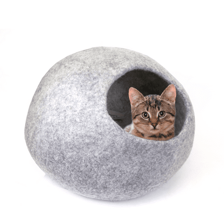 Handmade Merino Wool Cat Cave Bed – Cozy Felt Cat House for Indoor Cats & Kittens, Warm, Soft & Durable Cat Bed, 100% Natural Wool, Eco-Friendly,16x10 Inches, 7-Inch Entrance, Made in Nepal