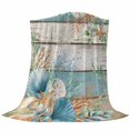 thumbnail image 6 of Teal Brown Beach Coastal Blanket Soft Cozy Warm Throw Blanket for Couch, Plush Fuzzy Flannel Fleece Blankets for Sofa, Summer Nautical Coral Shell Botanical Vintage Bed Blankets for Men, 50"x60", 6 of 9