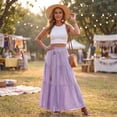 thumbnail image 6 of Boho Skirts for Women Elastic High Waist A Line Maxi Skirts Casual Summer Beach Vacation Flowy Pleated Skirts, L, 6 of 9
