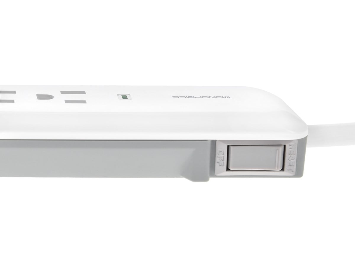 Monoprice Power & Surge - 6 Outlet Slim Surge Protector Power Strip - 3 Feet - - White | Cord UL Rated 540 Joules With Power/Circuit Breaker Switch