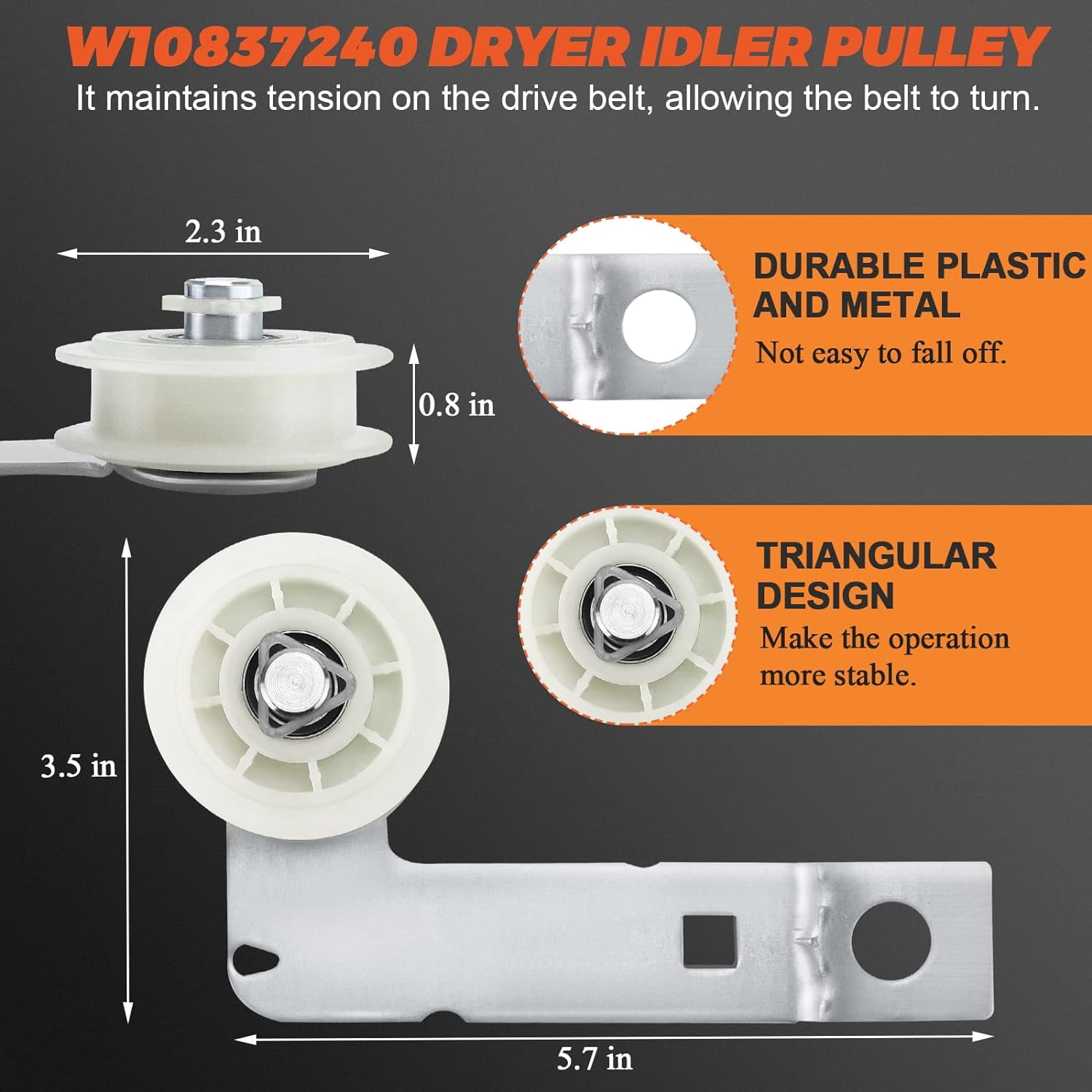 4392067 Dryer Repair Kit & W10837240 Dryer Idler Pulley - Replacement for Maytag Bravos Whirlpool Duet Kenmore Admiral Elite Dryers - Replaces 4392067VP AP3109602 587637 80047