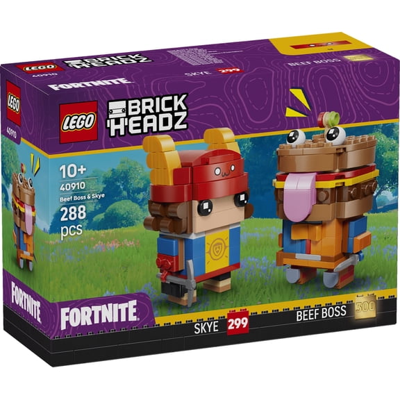 LEGO Fortnite BrickHeadz Beef Boss & Skye Figures 288-Piece Video Game Building Set with Sword & Pickaxe Accessories, Collectible Gamer Decor Gift for Kids Boys & Girls 40910