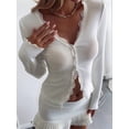 thumbnail image 4 of Womens Cardigan Sweaters Lace Ruffle Trim V Neck Long Sleeve Button Front Ribbed Knit Cute Fitted Crop Tops White M, 4 of 9