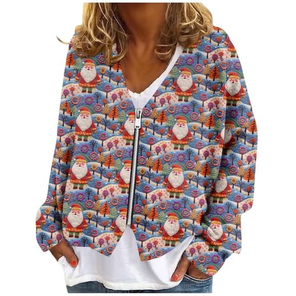 Women's Zip-Up Sweaters and Sweatshirts, Long Sleeve Oversized Jackets with Christmas Print, Soft Casual Loose Tunic Tops,Dark Purple,XL