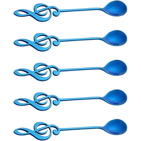 

5 Pcs Creative Music Note Coffee Spoon Stainless Steel Spoons Staff Musical Notation Shaped Teaspoon Small Dessert Spoon for Coffee Stirring Drink Mixing Milkshake Jam (Blue)