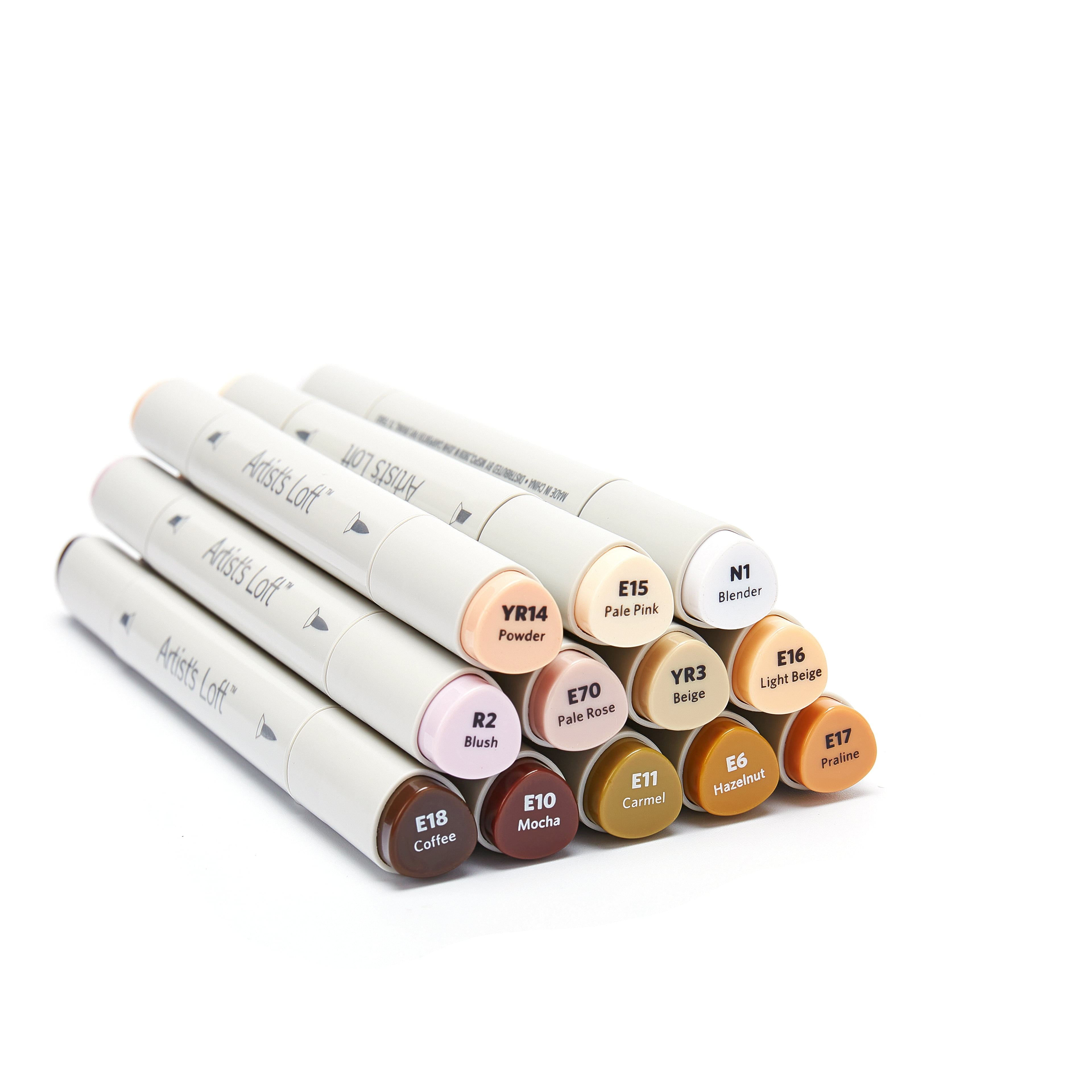 Artist's Loft Assorted Dual Tip Neutral Sketch Markers - Alcohol-Based, Blendable Ink with Brush & Chisel Tips - Quick Drying, Layering & Shading, 6 Pack