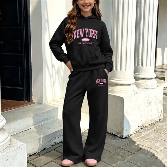 LvhaoGJOB Big Kids Boys Sweatshirt and Jogger Pants Outfit Set, Black - NEW YORK print, graphic text print