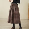 thumbnail image 5 of ClodeEU Womens Fall Winter Warm Plaid Wool Skirt ,High Elastic Waist A Line Pleated Wool Tartan Long Skirts C-Wine,Womens Plus XL, 5 of 6