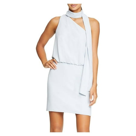 Halston Womens Scarf Neck Detail Mini Dress Gray 6