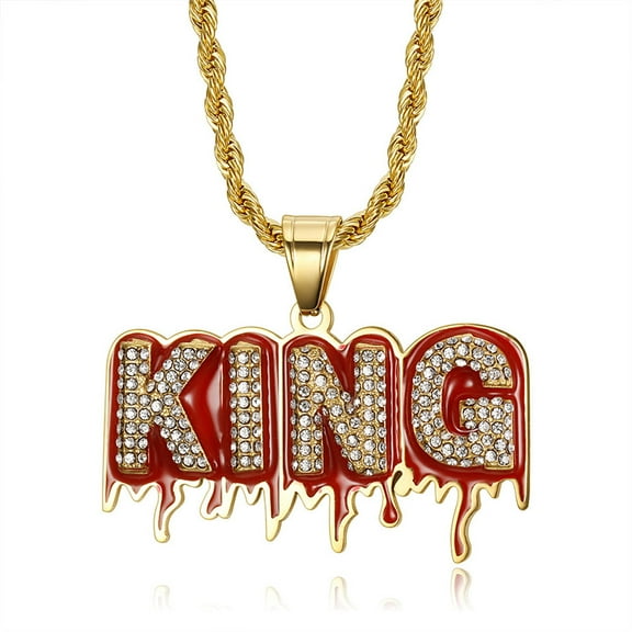 KING Pendant With Rope Chain 14K Yellow Gold Charm Iced Out Bling Men's Hip hop Necklace Rock Jewelry