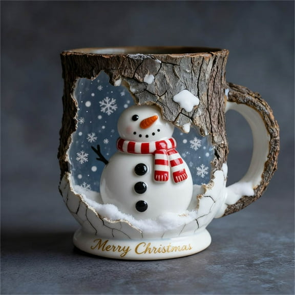 Christmas Magical Forest Crackle Mug - Ceramic Festive Mug for Hot Cocoa Coffee, Microwave & Dishwasher Safe Holiday Gift