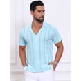 thumbnail image 4 of DARING DIVA Men's Hollow Knitted Shirt Short Sleeve Button Down Striped Shirts M Blue, 4 of 7
