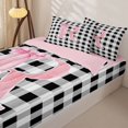 thumbnail image 3 of Manfei Geometric Gingham Letter R Zipper Twin Comforter Sets with Fitted Sheet and 2 Pillowcases,Personalized Monogrammed Gifts Zipper Bedding Set,Pink Reversible,4 Pieces, 3 of 7