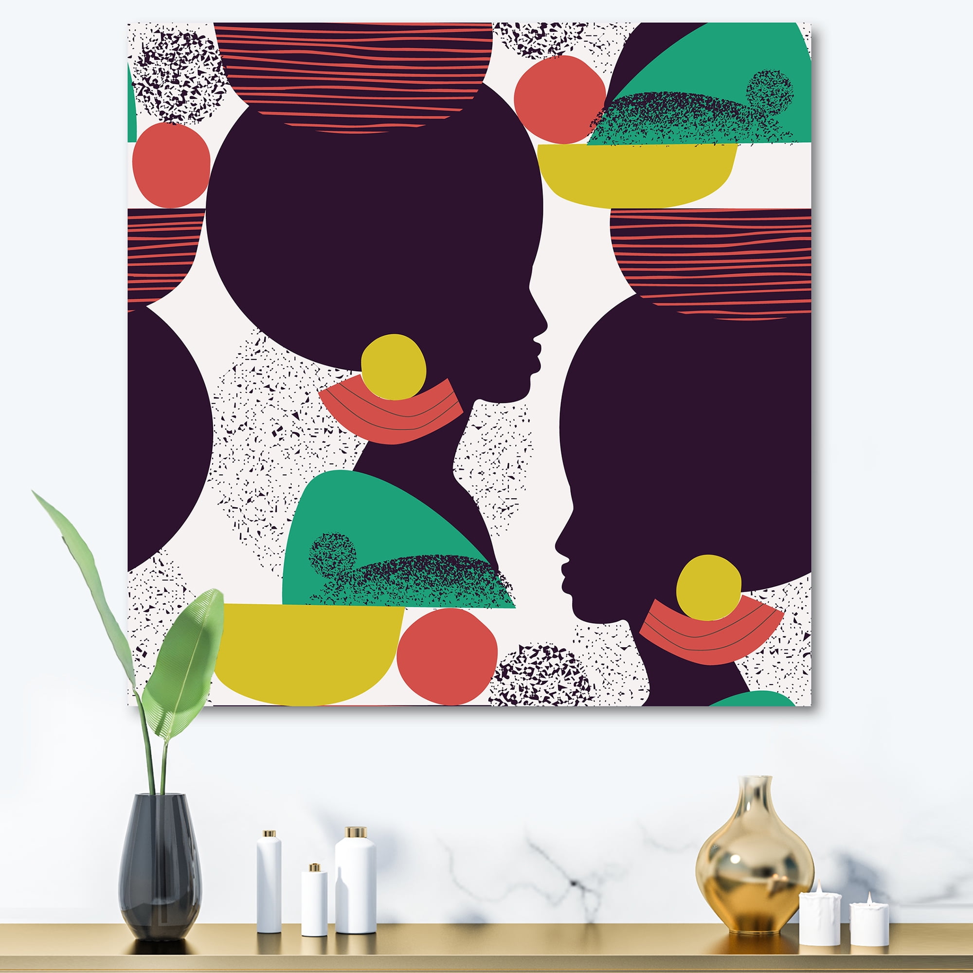 Designart ' Ethnic Geometric Silhouette of African American III ' Modern Canvas Wall Art Print
