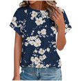 thumbnail image 2 of GaThRRgYP Oversized Short Sleeve Blouse - Summer Comfort Top,Ladies' Fashionable Printed Round Neck Curved Hem Short Sleeved Top Navy L, 2 of 7