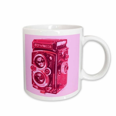 

3dRose Picture of a Vintage brown Twin Lens reflex TLR pink camera Ceramic Mug 11-ounce