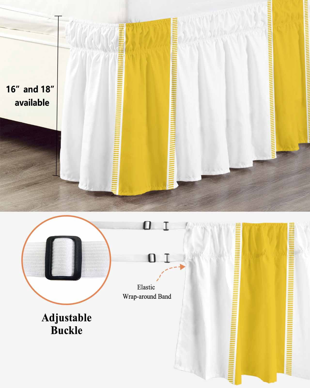 Yellow Stripes Bed Skirt Bed Skirts Queen Size 16 Inch Drop, Wrap Around Dust Ruffle&nbsp;Bedskirt with Adjustable Elastic Belt for Queen Size Beds