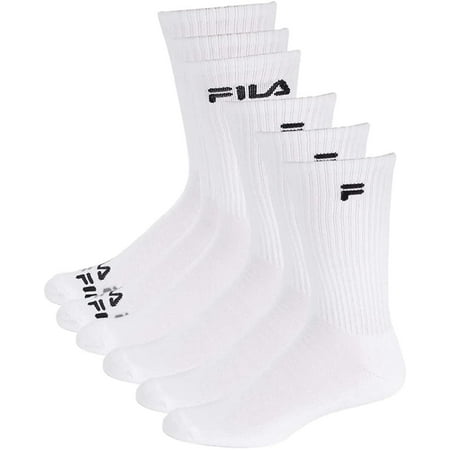 Fila Men's 6-Pack Multi Logo Half Cushion Crew Socks White