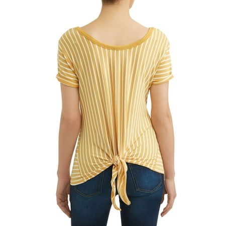 Short Sleeve Mesh Back Tee - Women's Short Sleeve Tie-Back Striped T-Shirt