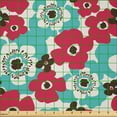 thumbnail image 2 of Ambesonne Floral Fabric by the Yard Microfiber, Spring Nature Retro Sixties, 1 Yard, Dark Coral Blue, 2 of 4