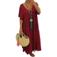 thumbnail image 1 of CHOK Robe Maxi en Lin Ample et Décontractée pour Femmes, Col en V, Manches Courtes, Coupe Grand et Fluide, Longue, 1 of 3