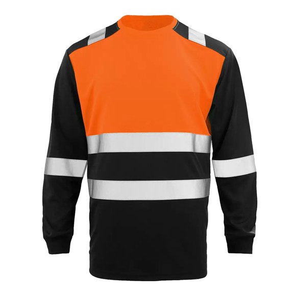 Men'S Breathable Quick Drying Reflective Strip Long Sleeved Sanitation Worker Clothing T Shirt Men T Shirts Orange Xl