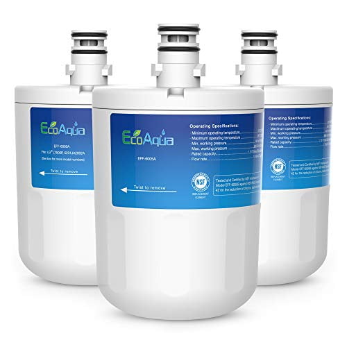 EcoAqua EFF-6005A Remplacement pour LG® LT500P®, 5231JA2002A, ADQ72910901, Kenmore GEN11042FR-08, 9890, 46-9890 Filtre à Eau de Réfrigérateur, Lot de 3