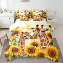 Erosebridal Cute Giraffe Bedding Sets Twin Size, Orange Sunflower Comforter Sets with Sheets, Animal and Botanical Theme Bedding Accessories, Super Cozy Bedroom Decorative, Reversible 7pcs