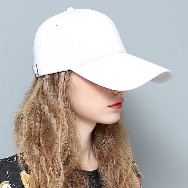 Zhuge Gorra de béisbol ajustable de color sólido para hombres y mujeres con ala extra larga y correa diagonal de 11 cm (blanca)