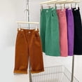 thumbnail image 2 of KAUOD Kids Corduroy Cropped Flare Pants Elastic High Waist Ribbed Bell-Bottom Sweatpants Boys Girls Wide Leg Baggy Trousers, 2 of 5