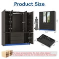 thumbnail image 2 of ChVans 75" Tall 4 Doors Armoire Wardrobe Closet with 3 Drawers and Mirror, Large Wardrobe Closet for Bedroom with LED Lights, Wooden Armoire Storage Cabinet with Hanging Rod, Black, 2 of 12