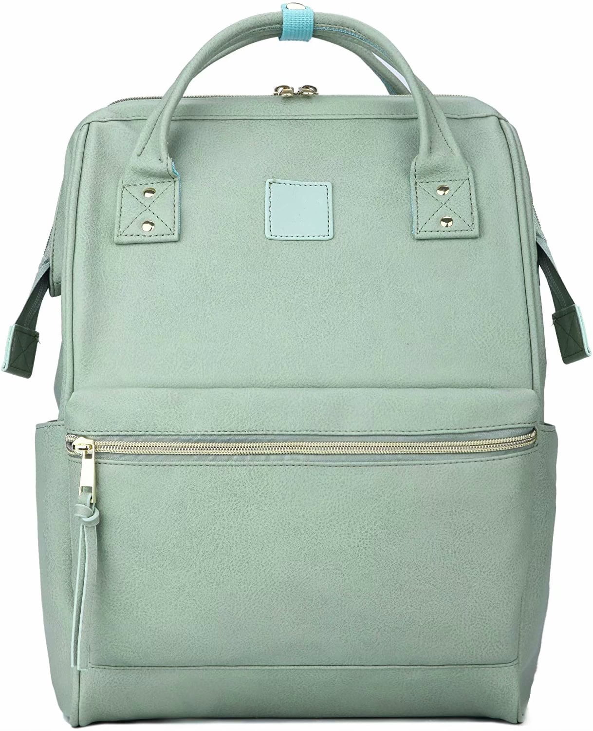 Leather Backpack Diaper Bag with Laptop Compartment Travel School for Women (Mint Green, Large