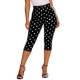 thumbnail image 3 of Women's Polka Dot Capri Pants, High Waist Stretchy Slim Fit Fabric, Daily Layering Casual Summer | TruHer,Black L, 3 of 7