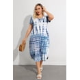 thumbnail image 4 of CASSIE LIZ Women's Plus Size Dress 4X Pocket V Neck Maxi T Shirt Dress Casual Blue White Tie Dye Short Sleeve Sundress Loose Fit Spring Summer Dress 4XL 24W 26W, 4 of 7