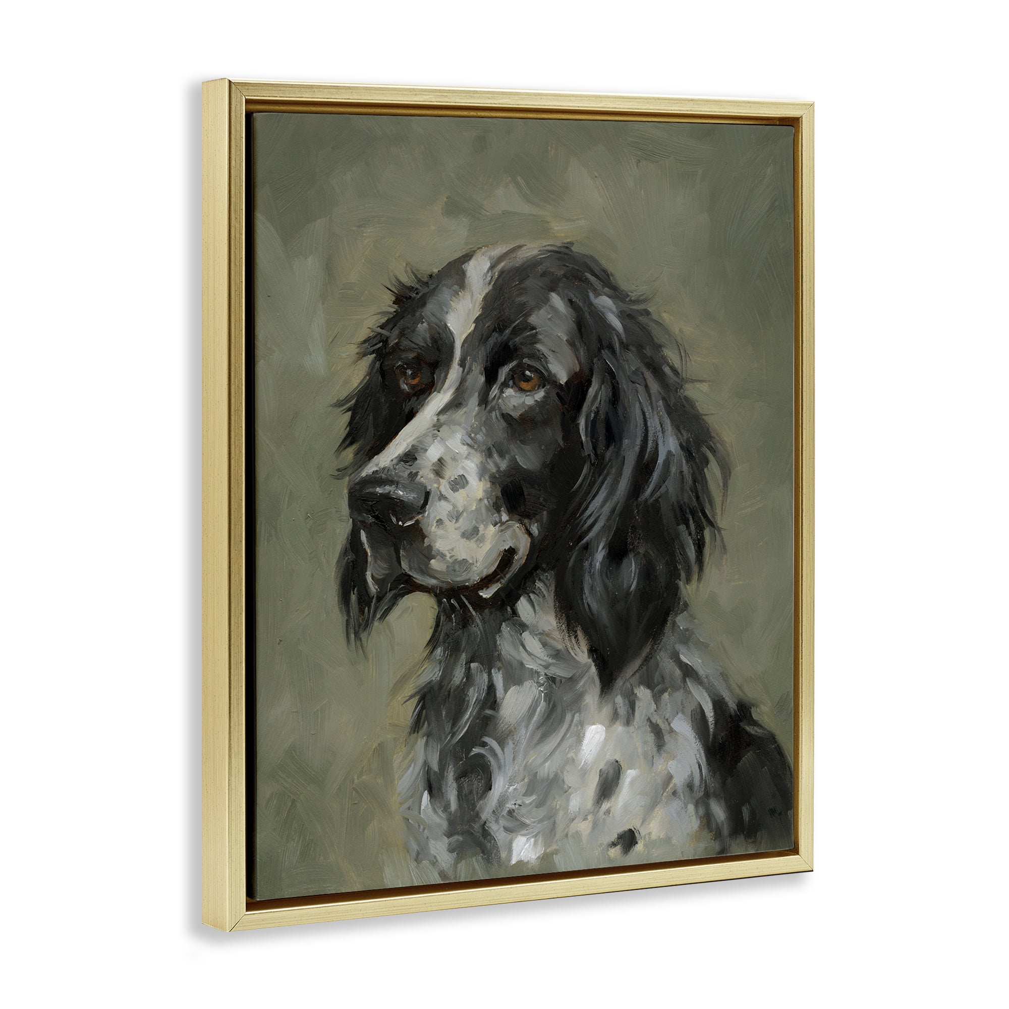 Stupell Industries Cocker Spaniel Portrait Animals & Insects Painting Gold Floater Framed Canvas Art Print Wall Art, 25 x 31
