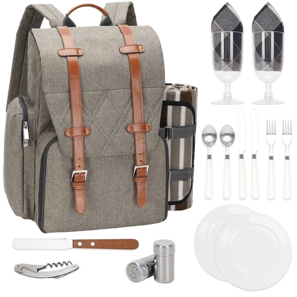 Mochila para picnic WICKERLAND para 2 personas con bolsa térmica y manta